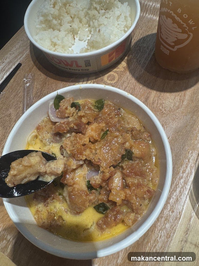Chicken dish with rice and drink