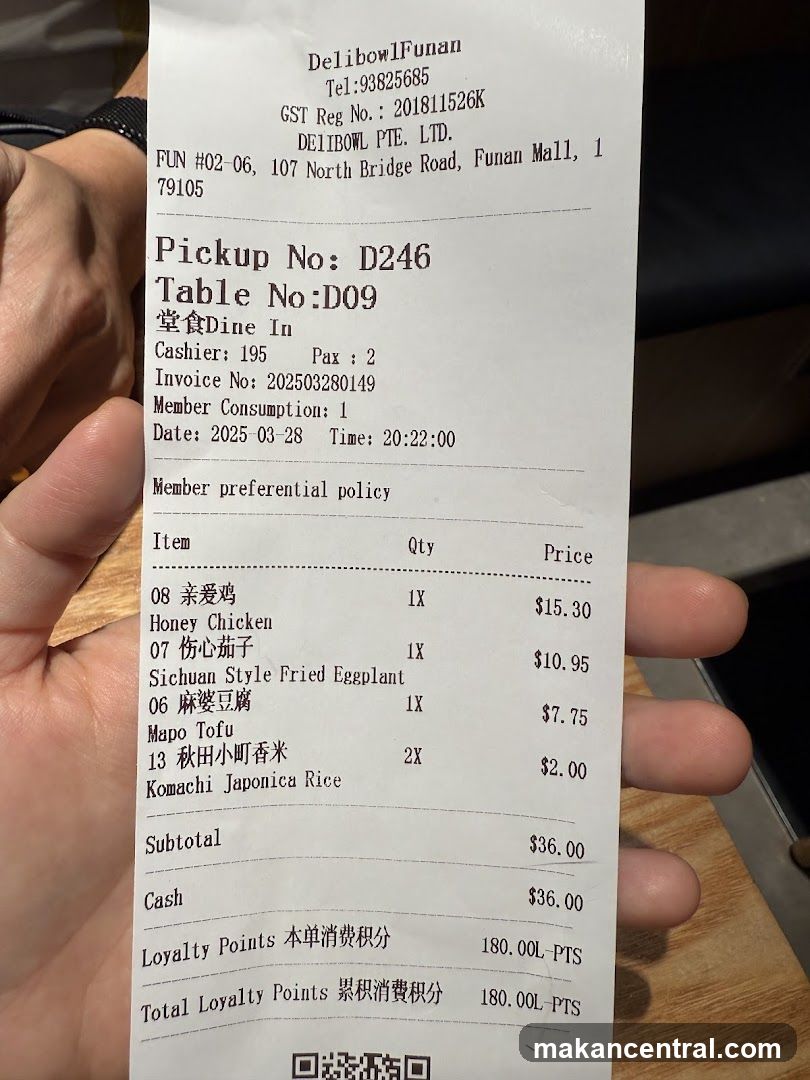Receipt from Delibowl Funan