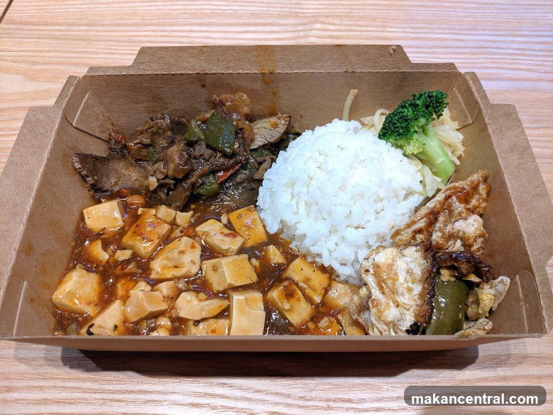 Takeout Box with Rice and Dishes
