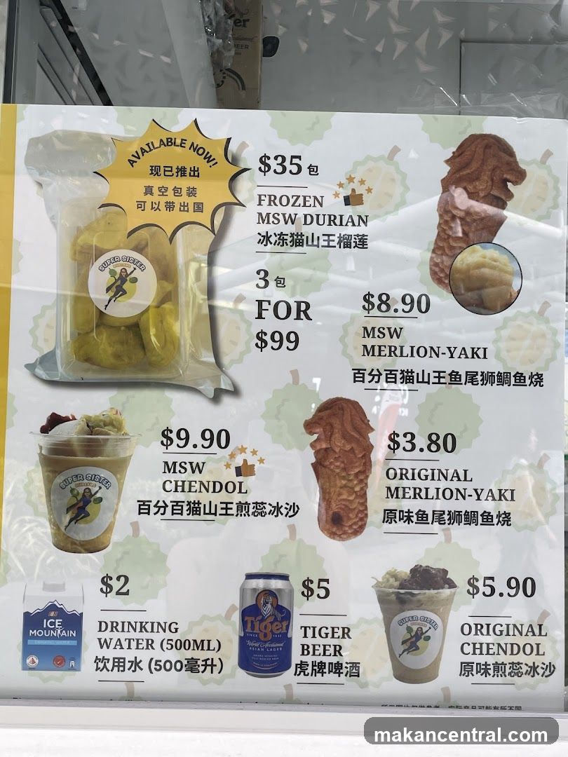 Durian Products and Drinks Menu