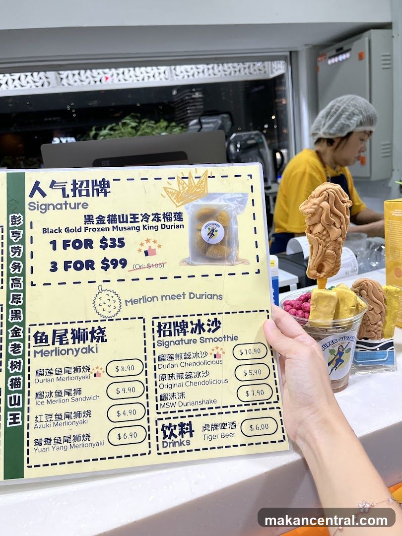 Menu with Durian Desserts and Drinks