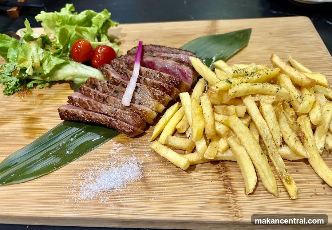 Sliced Steak with Fries and Salad