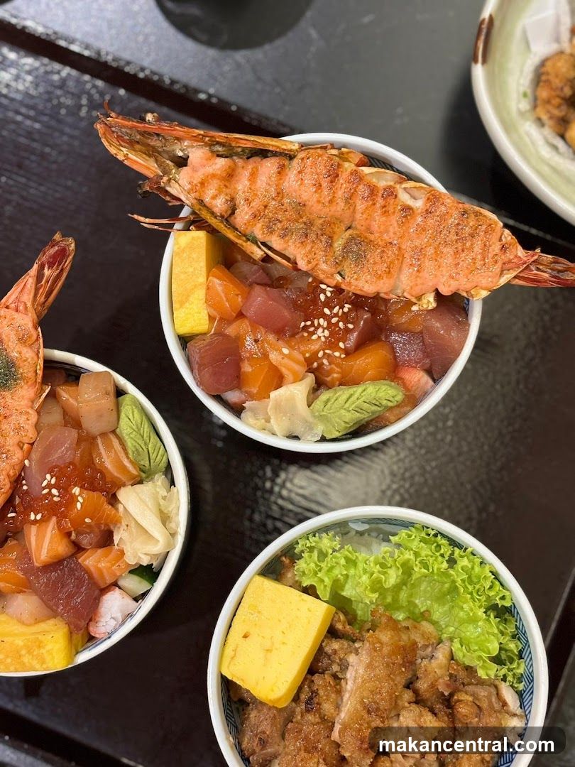 Three bowls of Japanese rice bowls