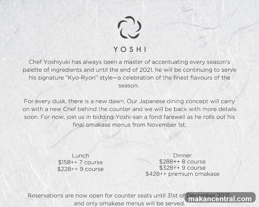 YOSHI Omakase Menus