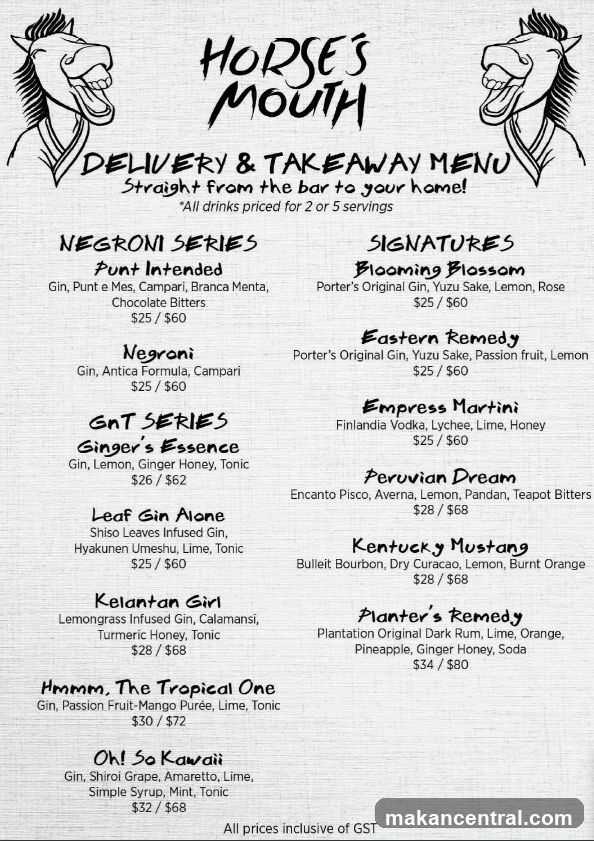 Horse's Mouth Delivery & Takeaway Menu