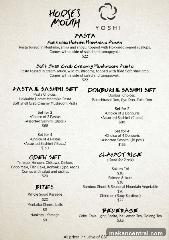 Horses Mouth Yoshi Menu