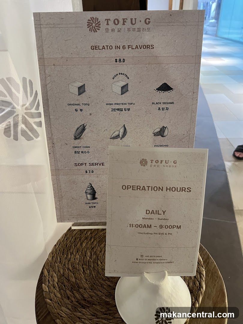 TOFU G Gelato Menu