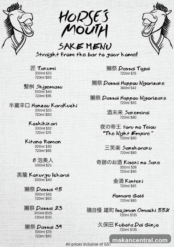 HORSE'S MOUTH SAKE MENU