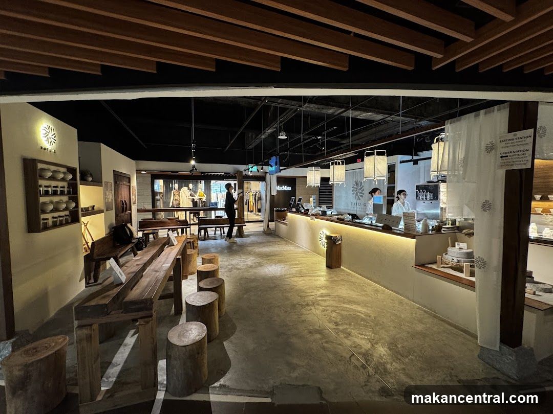 Interior of a shop with seating and a counter