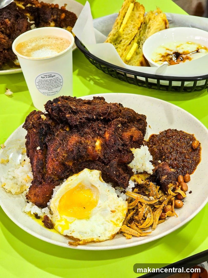 Nasi Lemak with Fried Chicken and Coffee