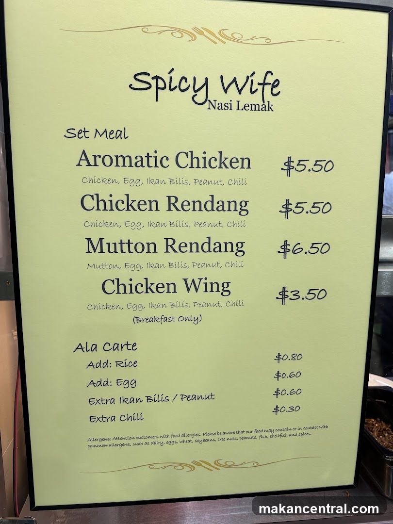 Spicy Wife Nasi Lemak Menu