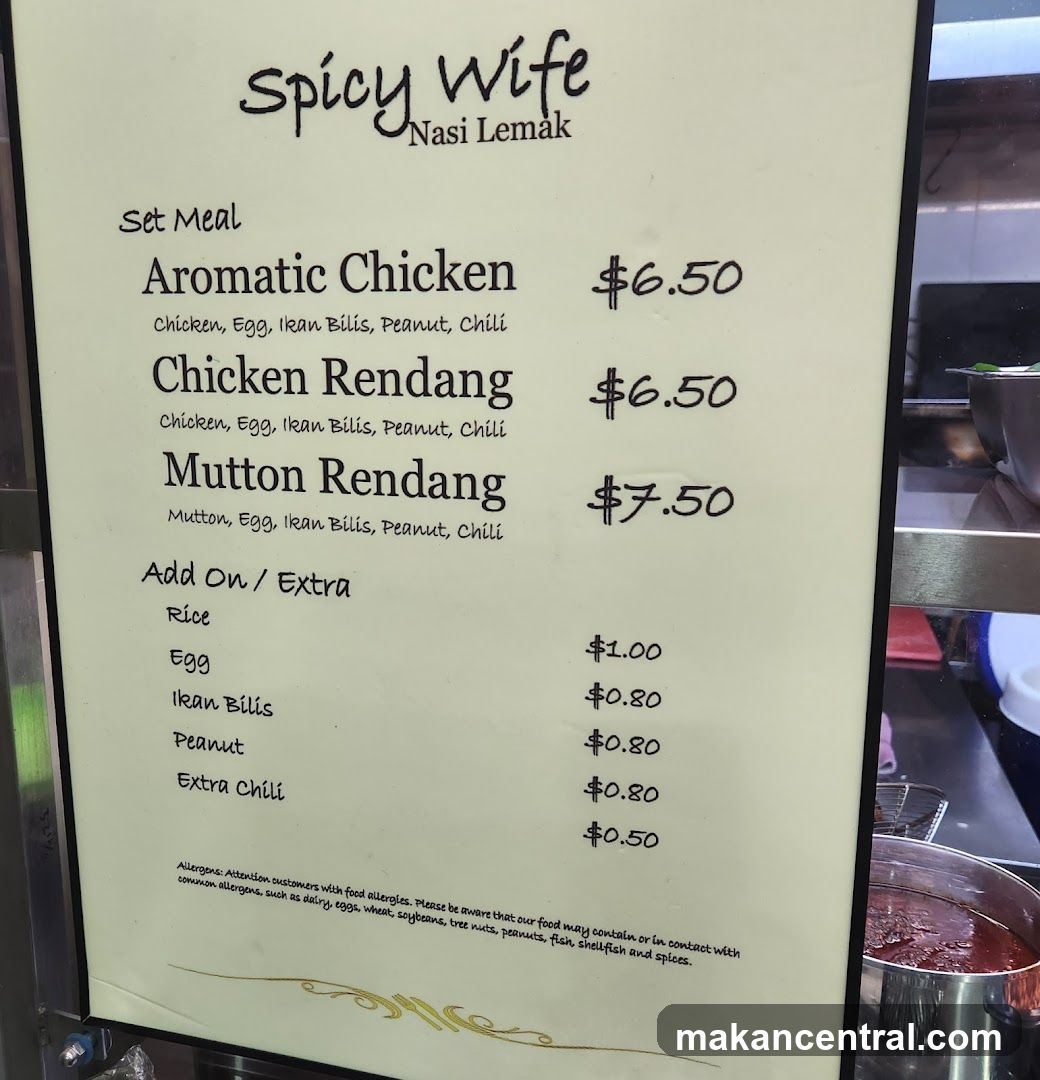 Spicy Wife Nasi Lemak Menu