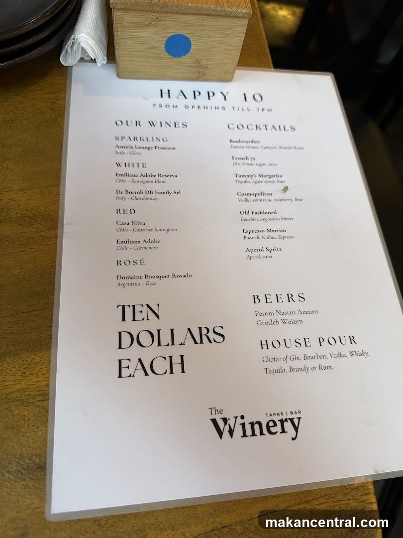 The Winery Menu