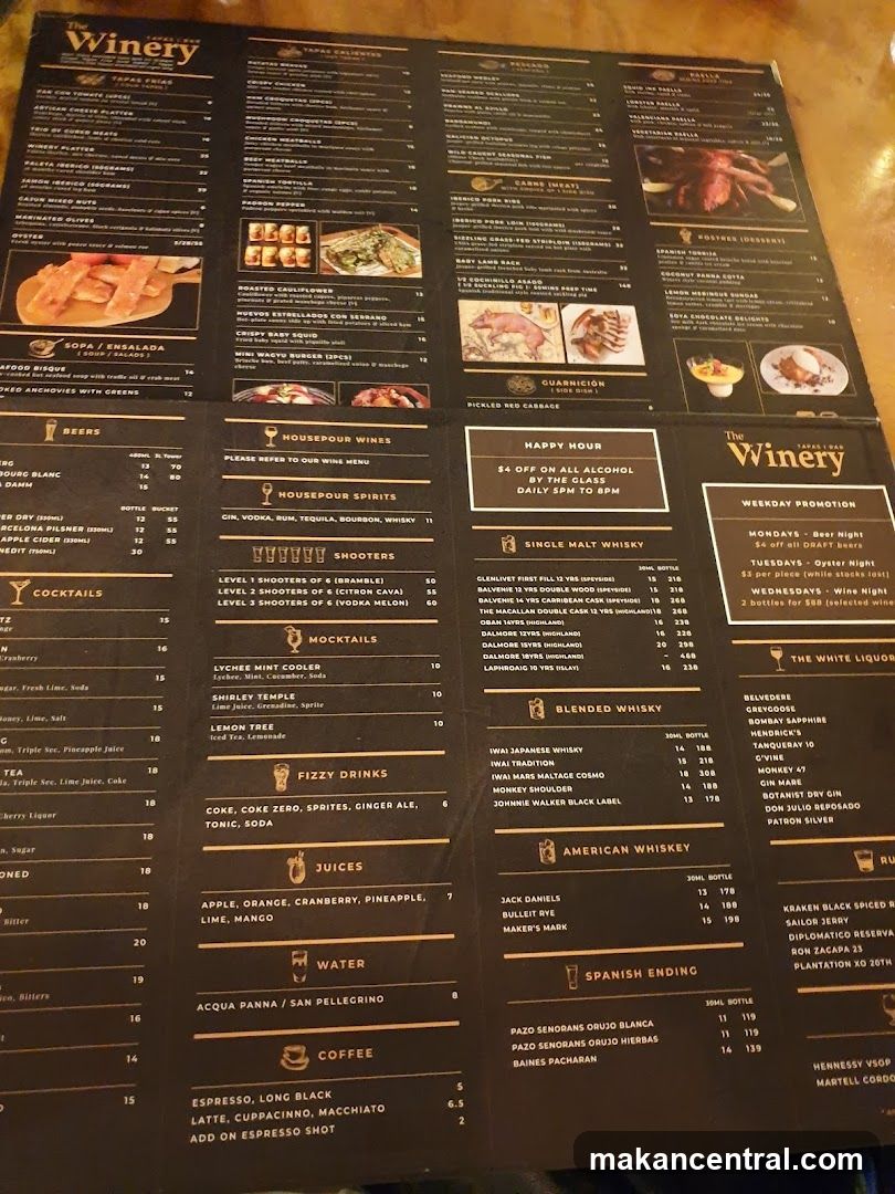 The Winery Menu
