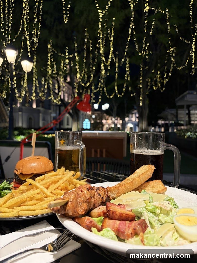 Outdoor Dining with Food and Drinks