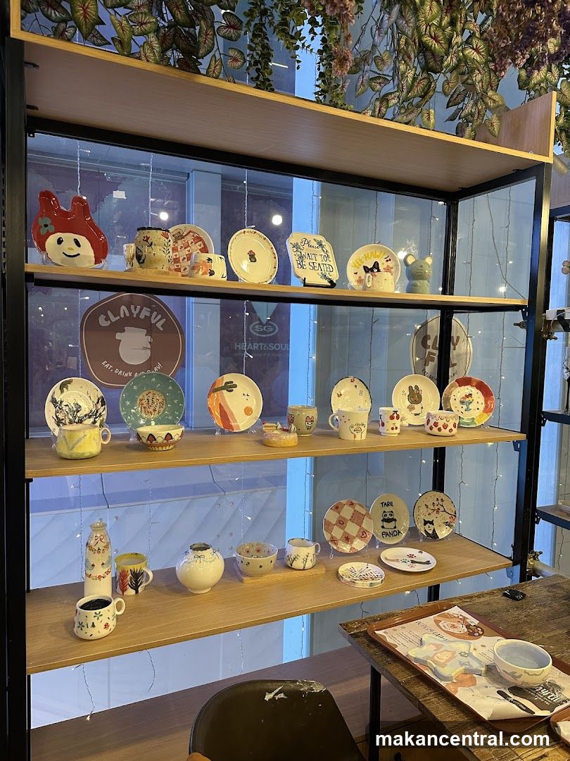 Display shelves with ceramic items