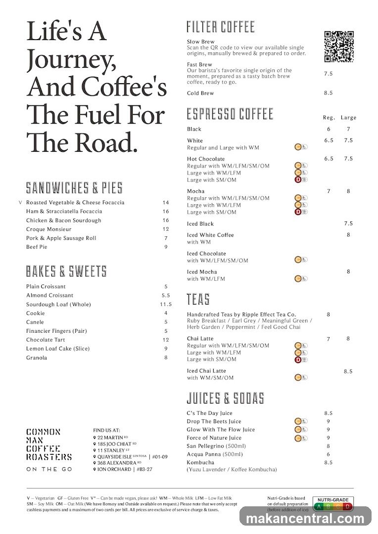 Common Man Coffee Roasters Menu