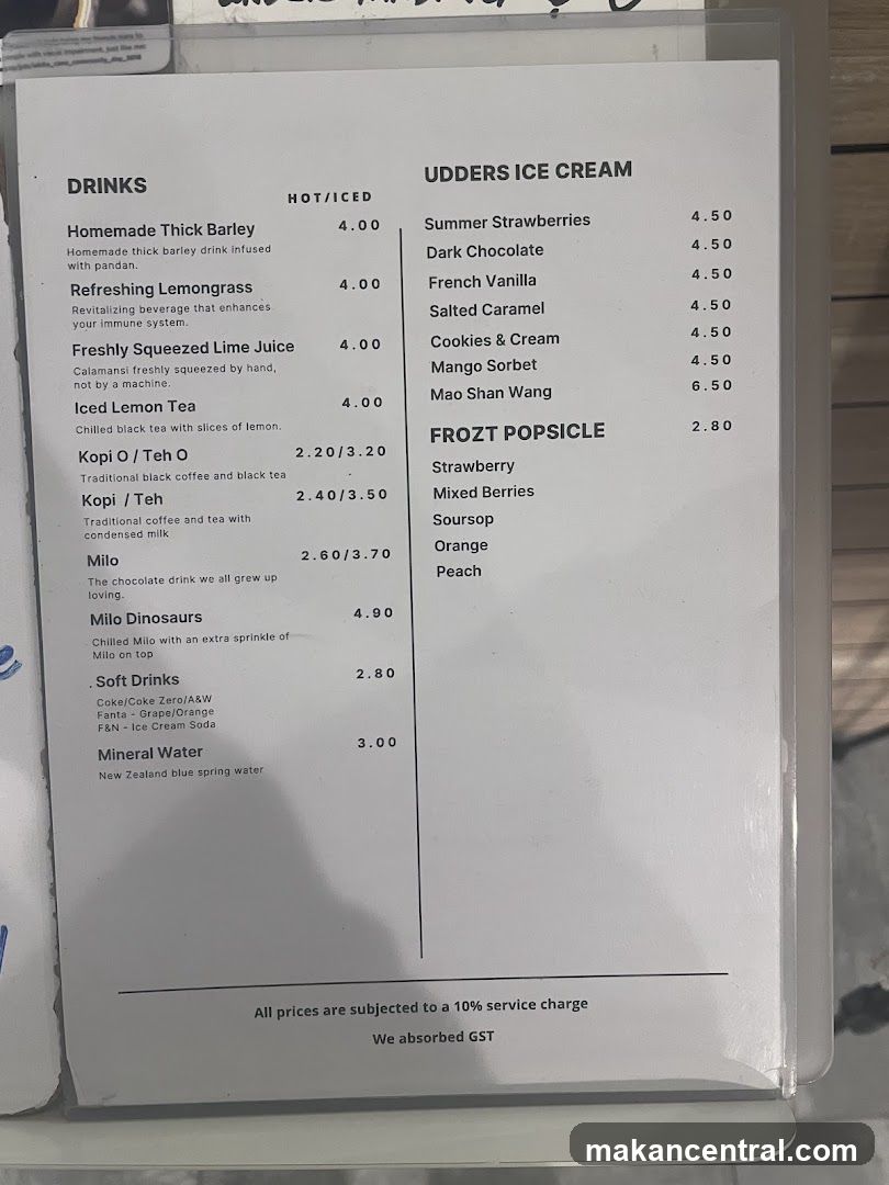 Udders Ice Cream Menu