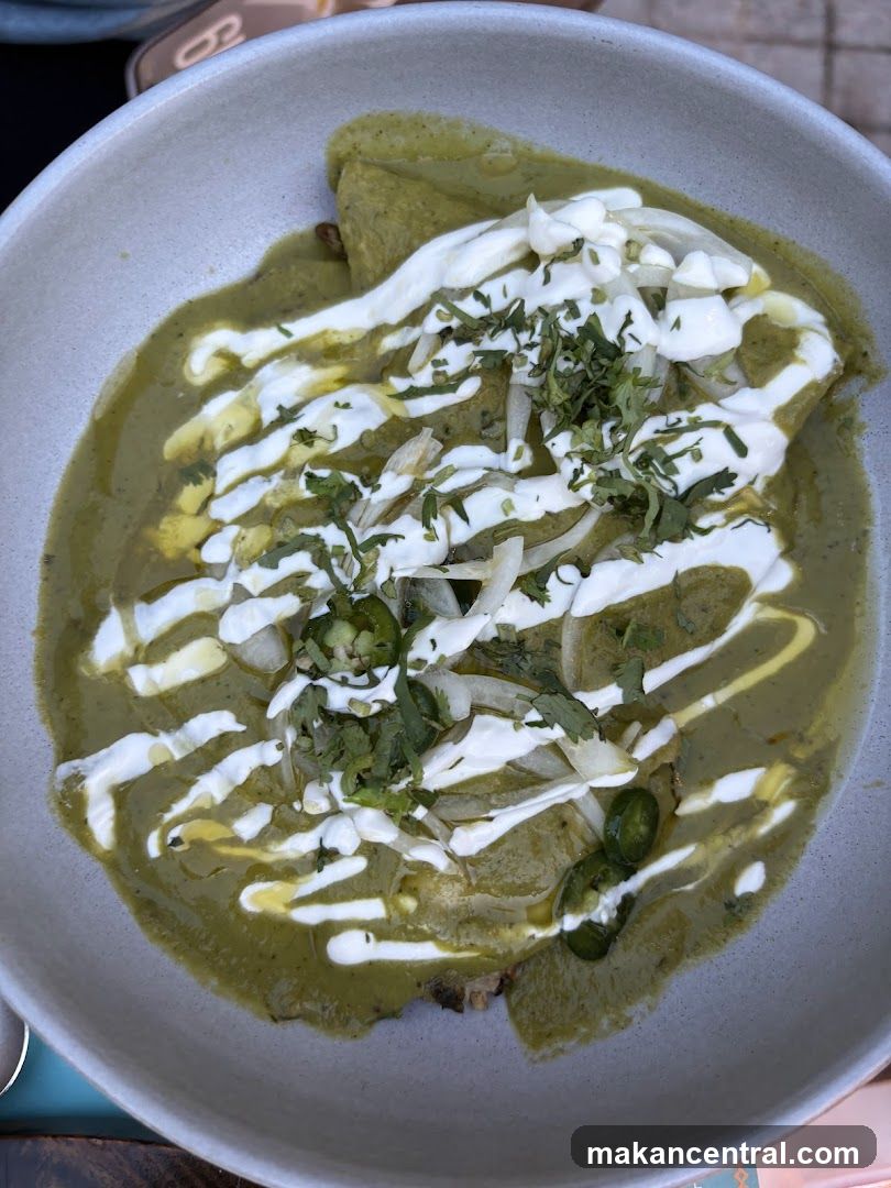 Green Enchiladas with Sour Cream and Jalapenos
