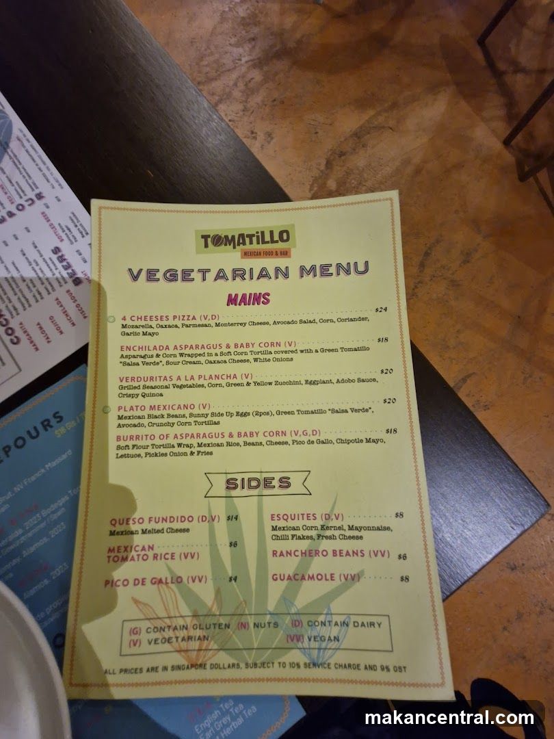 Tomatillo Vegetarian Menu