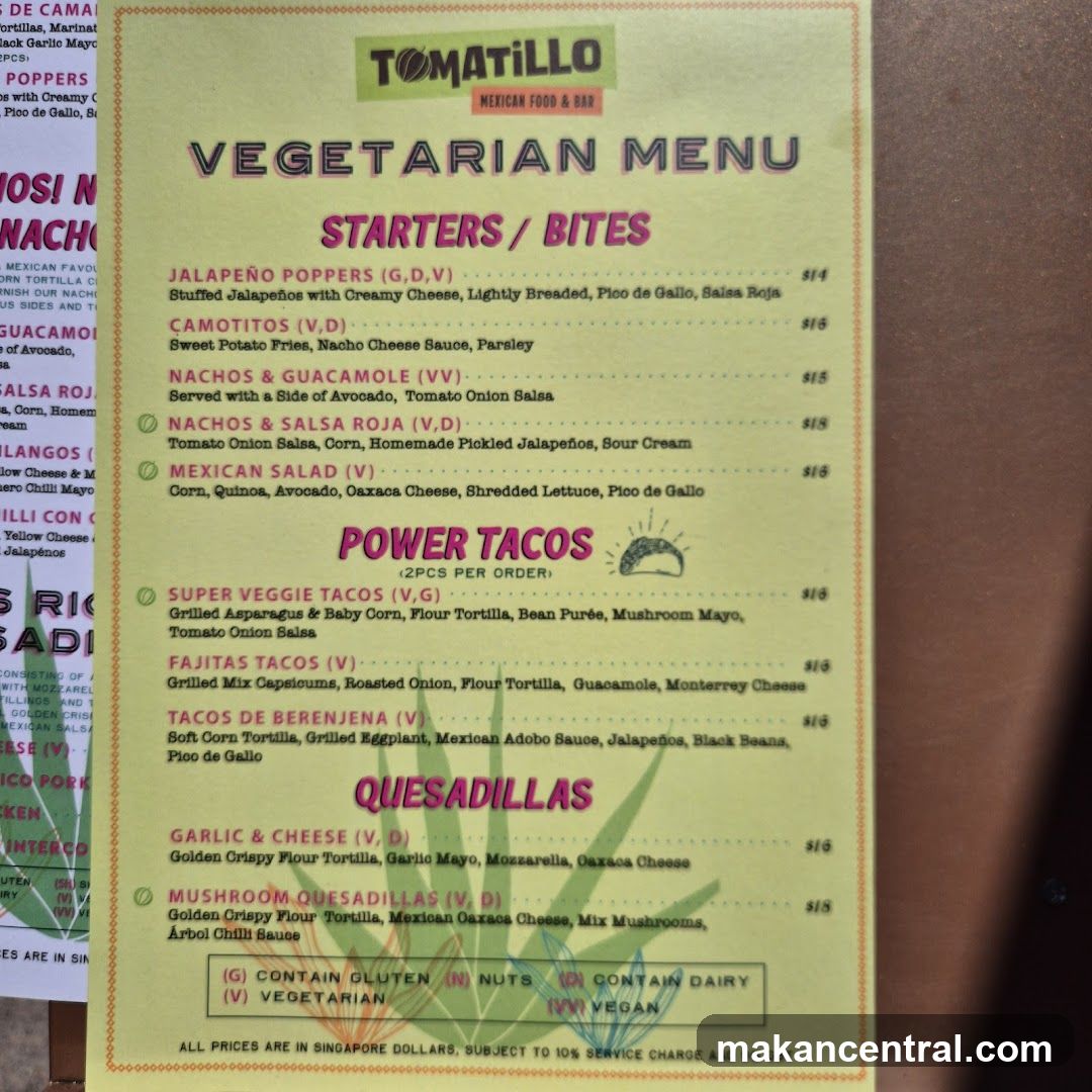 Tomatillo Vegetarian Menu
