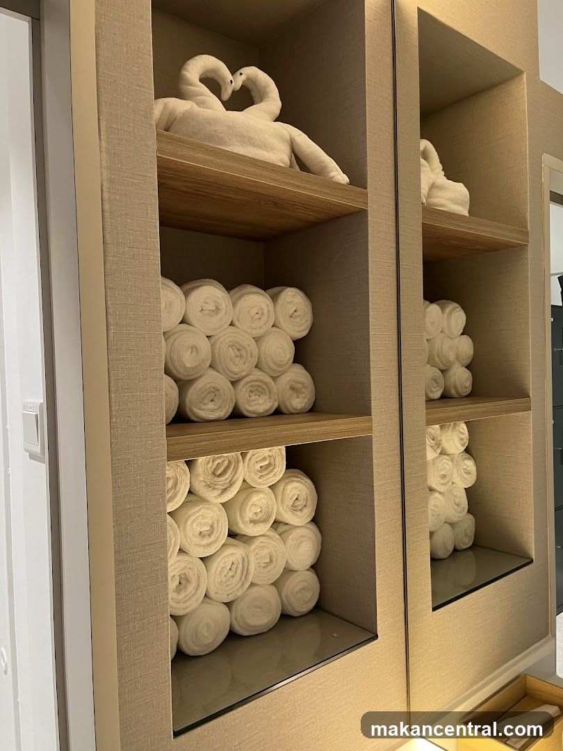 Rolled Towels and Swan Towel Art