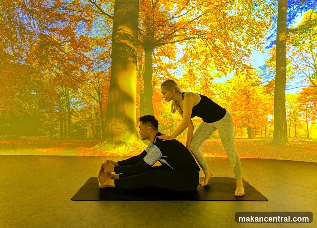 Yoga Session with Autumn Scenery Projection
