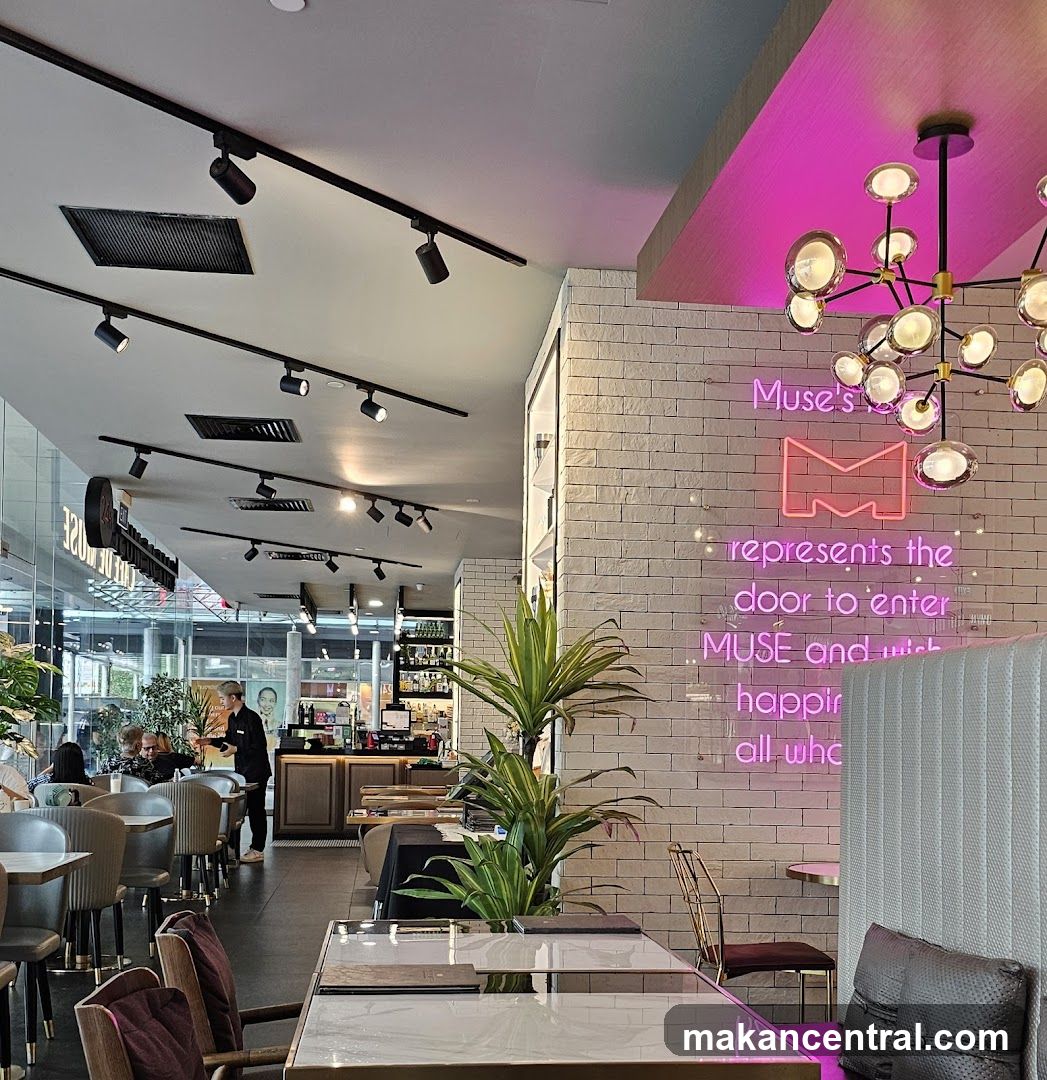 Modern Cafe Interior with Neon Signage
