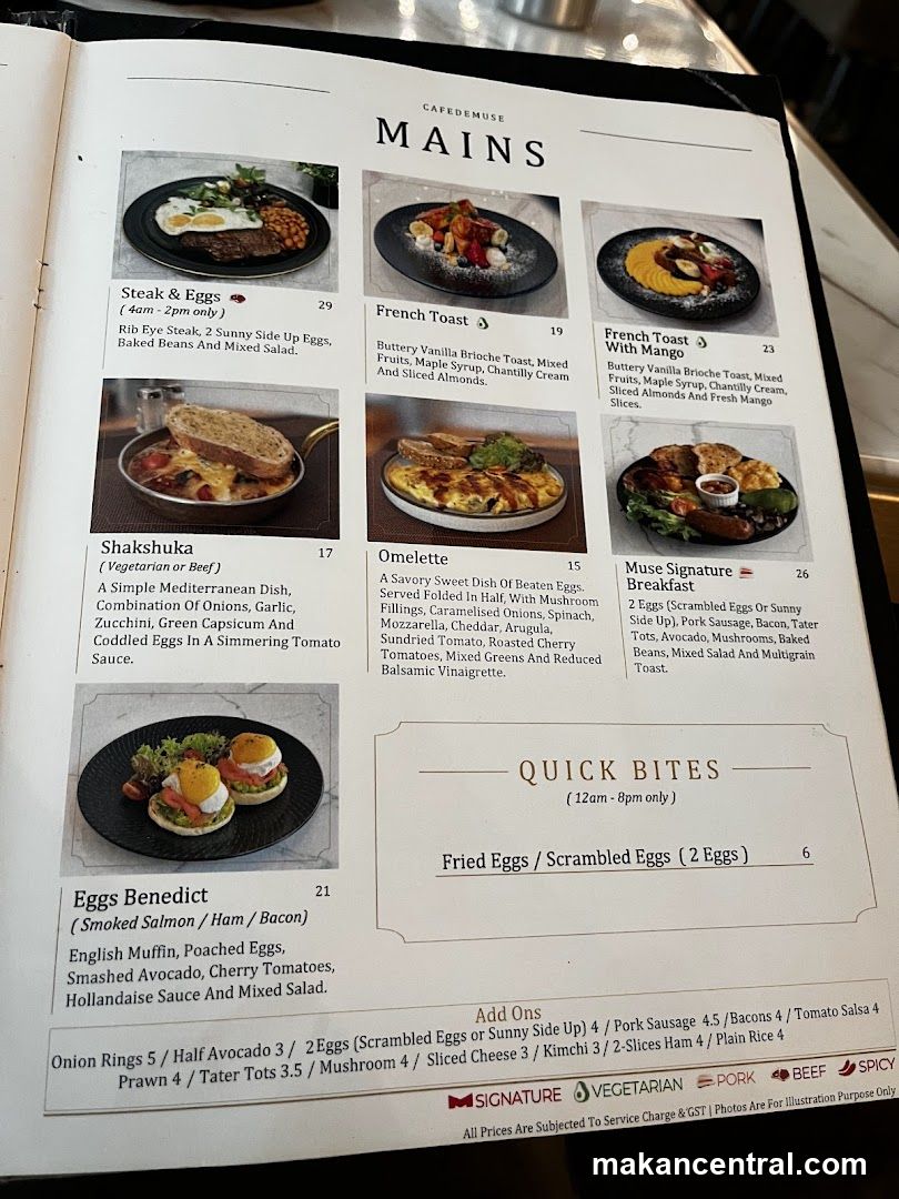 Café Muse Mains Menu