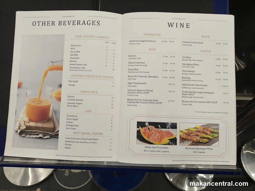 Café Muse Menu - Beverages and Wine