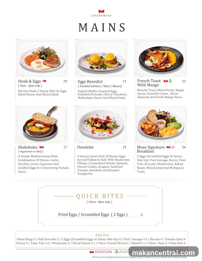 Café de Muse Mains Menu