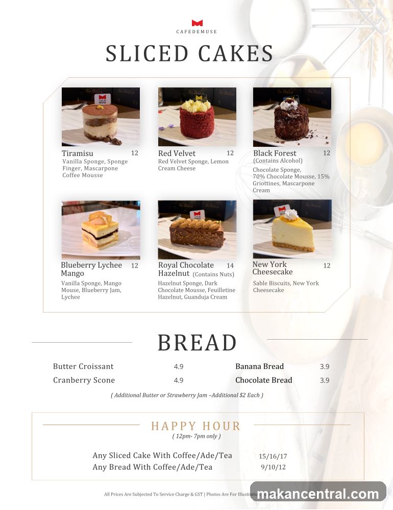Sliced Cakes & Bread Menu