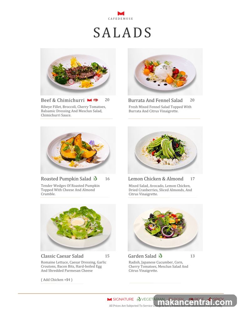Salads Menu from Cafe Muse