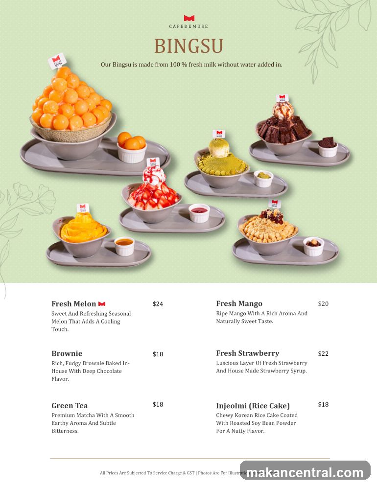 Bingsu Menu at Cafe Demuse