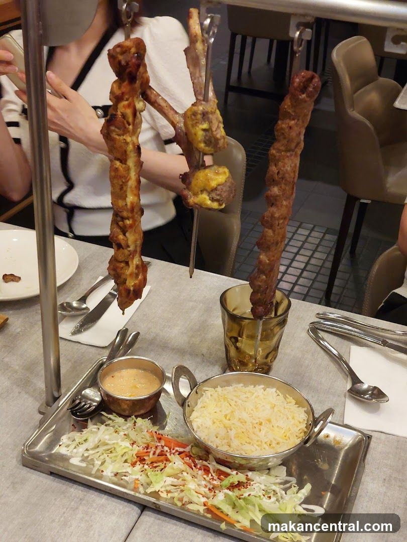 Restaurant Interior with Grilled Skewers