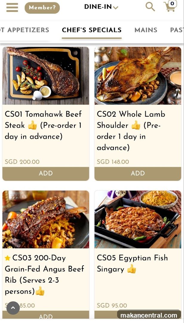 Chef's Specials Menu