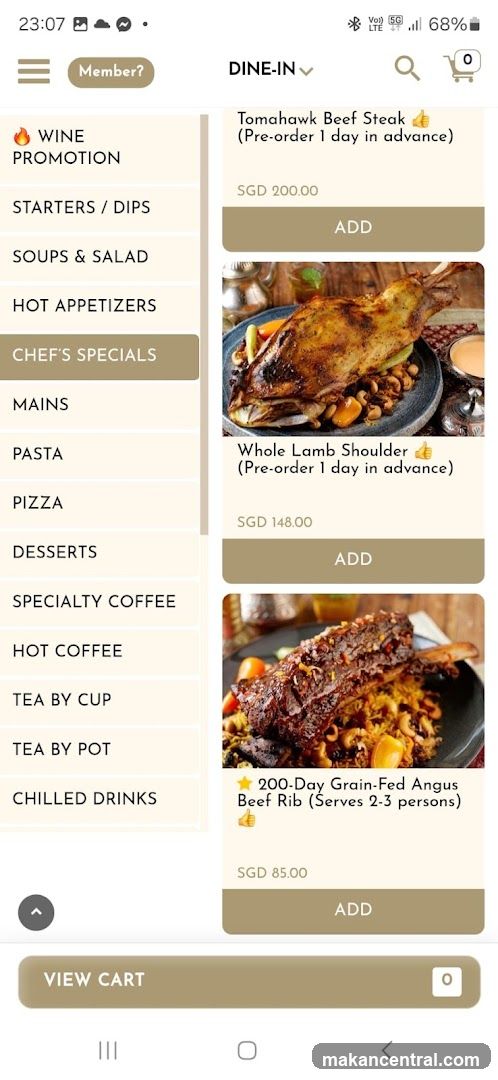 Dine-In Menu