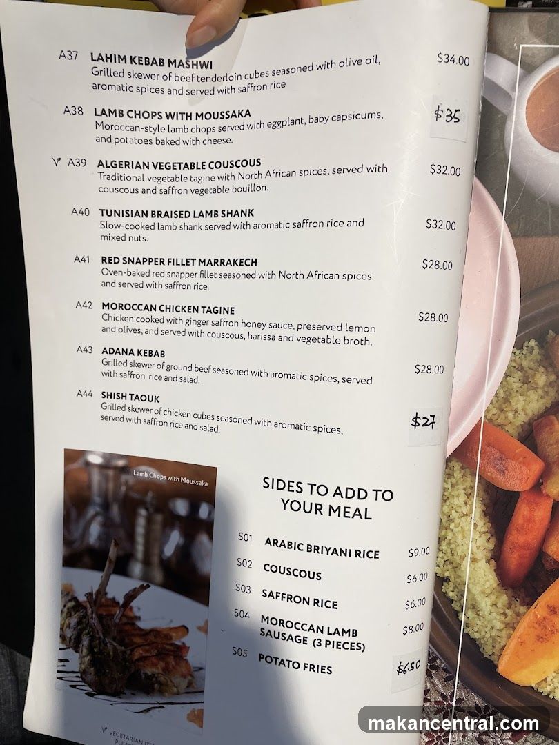 Menu Page with North African Dishes
