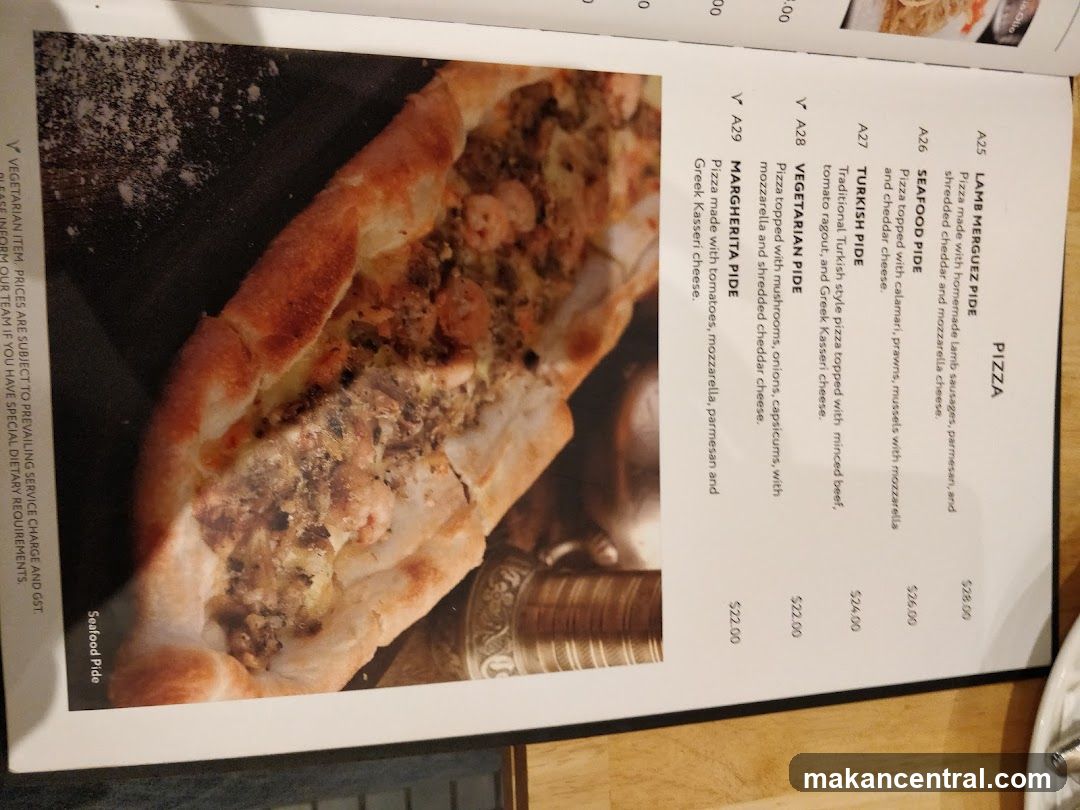 Pizza Section of Menu