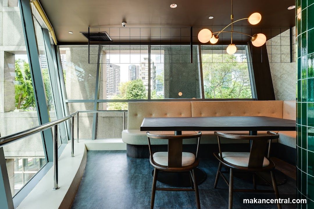 Interior dining area with large windows