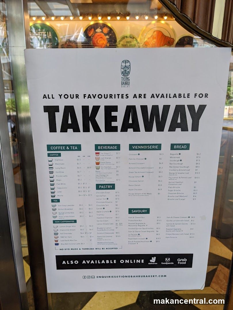 Takeaway Menu Board at Tiong Bahru Bakery