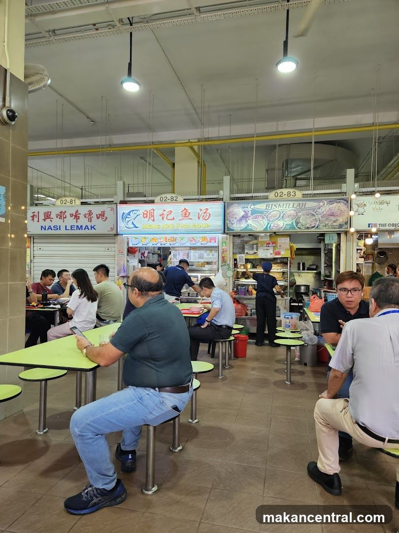 Food court interior with multiple stalls