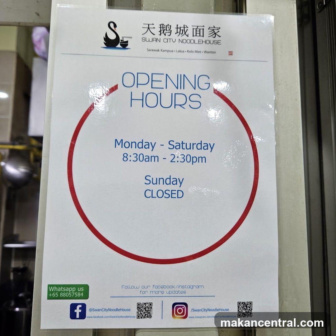 Swan City Noodlehouse Opening Hours Sign