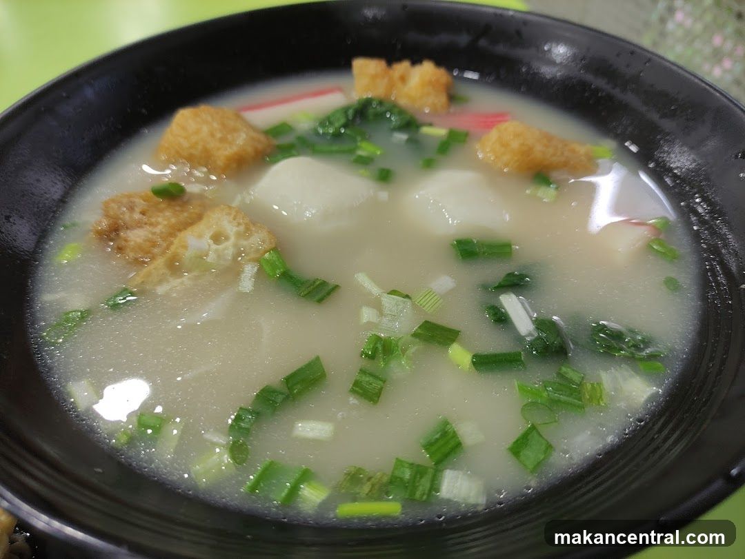 Soup in black bowl