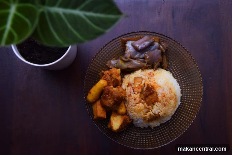 Food Plate on Dark Table with Plant