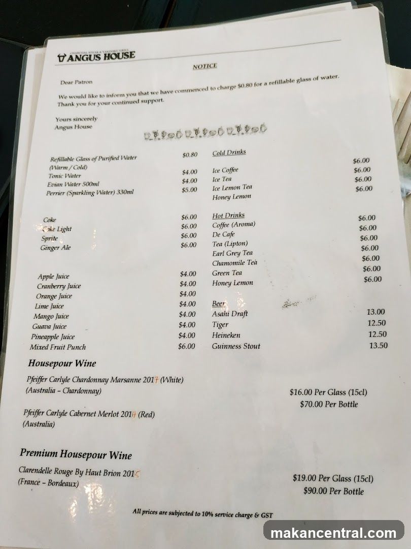 Angus House Menu