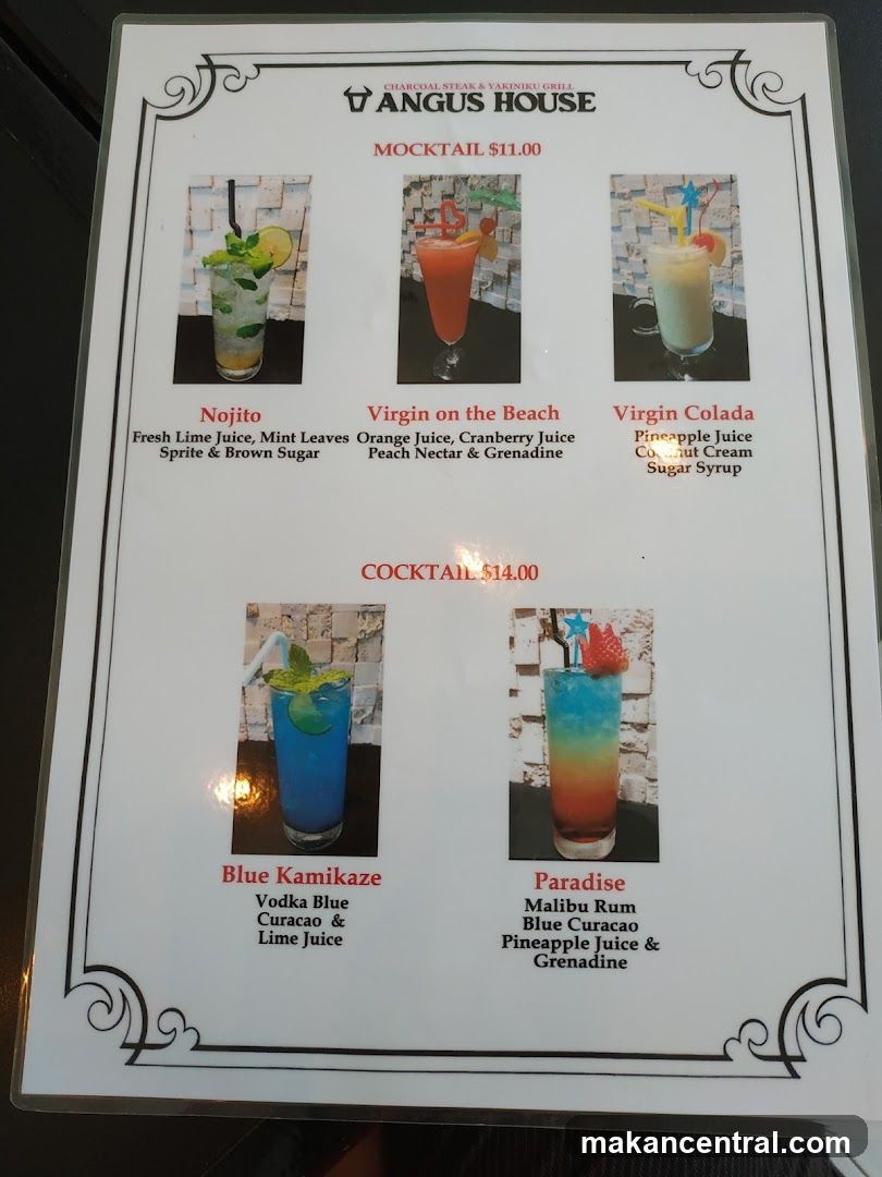 Angus House Mocktail & Cocktail Menu