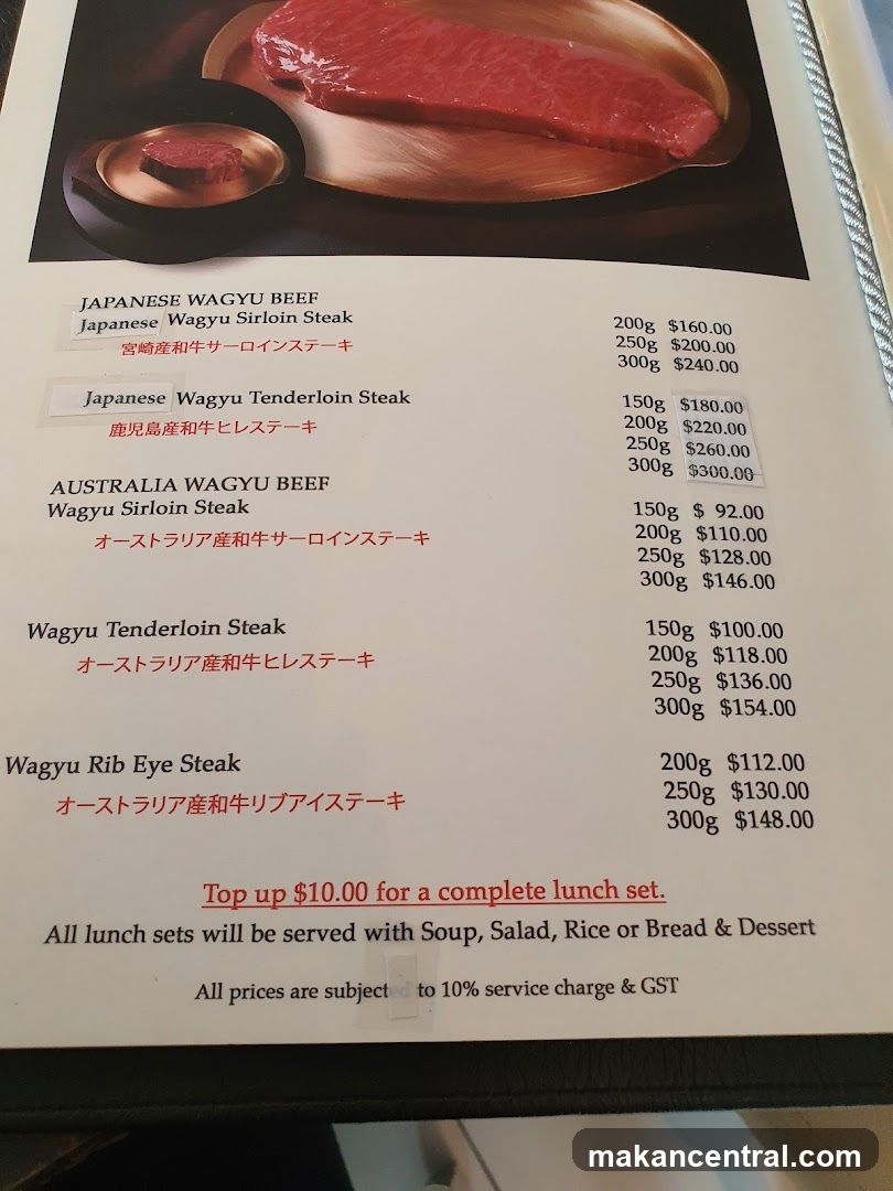 Steak Menu