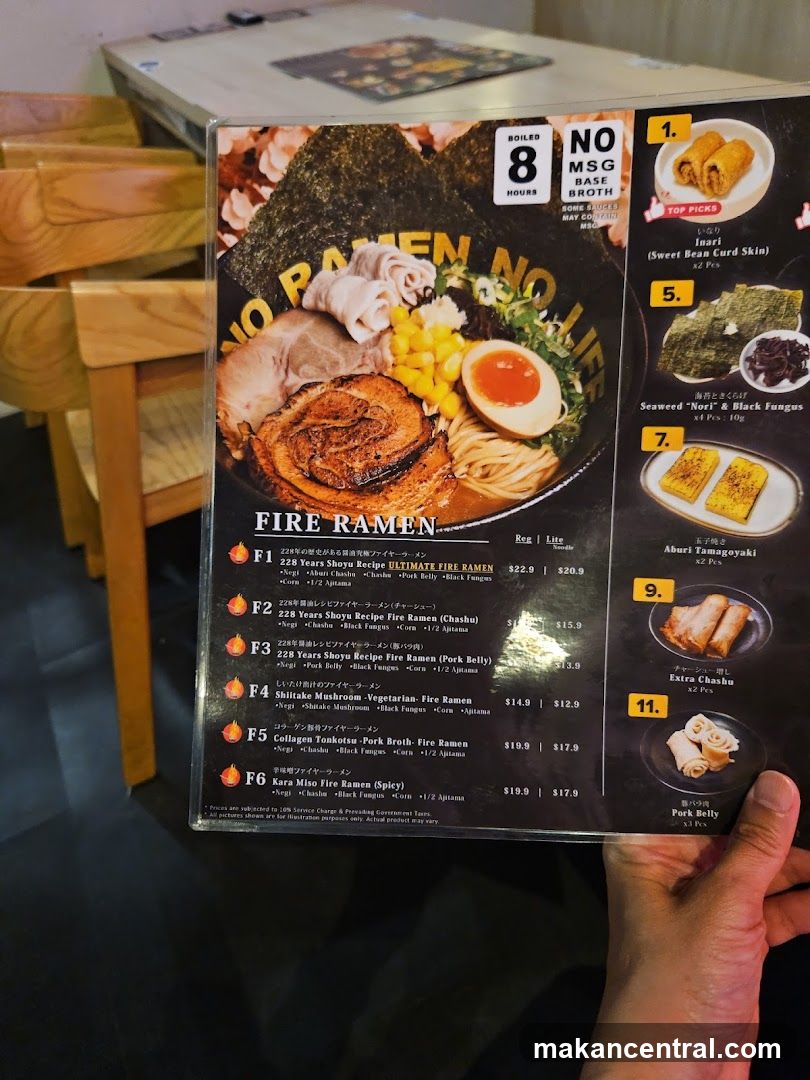 No Ramen No Lie Fire Ramen Menu
