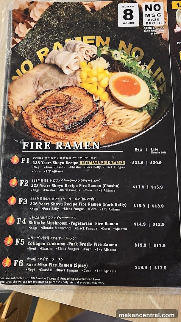 Fire Ramen Menu
